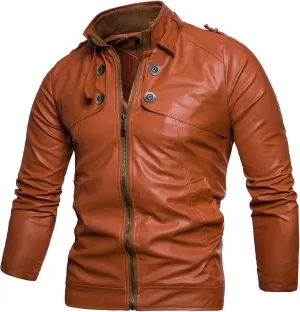 Men's Faux Leather Jacket Stand Collar Lightweight Bomber Jackets Classic Slim FIt Full Zip Vintage Motorcycle Coats