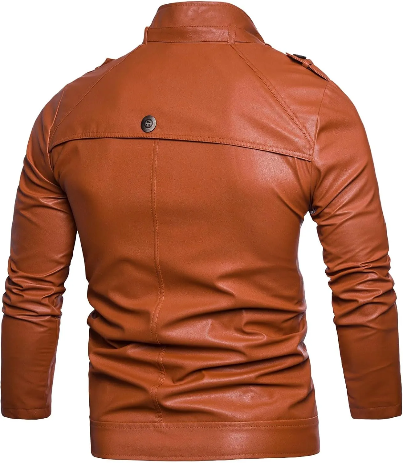 Men's Faux Leather Jacket Stand Collar Lightweight Bomber Jackets Classic Slim FIt Full Zip Vintage Motorcycle Coats