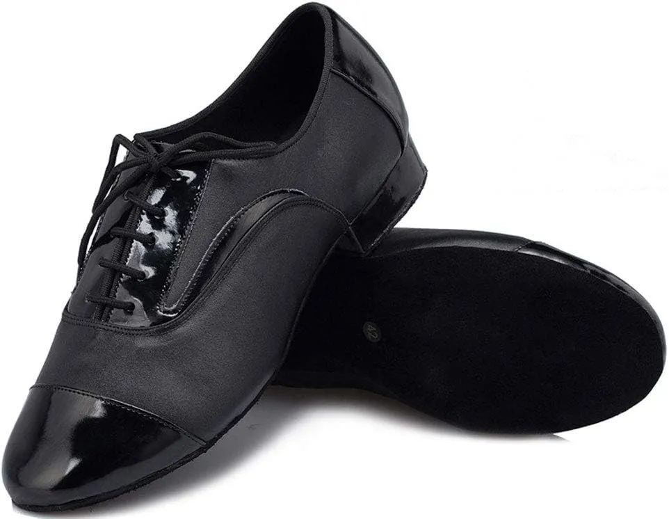 Mens Latin Dance Shoes Leather Jazz Round Toe Lace Up Teather 1IN