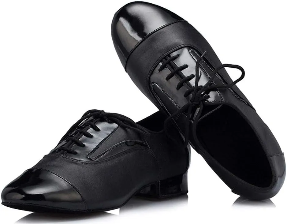Mens Latin Dance Shoes Leather Jazz Round Toe Lace Up Teather 1IN