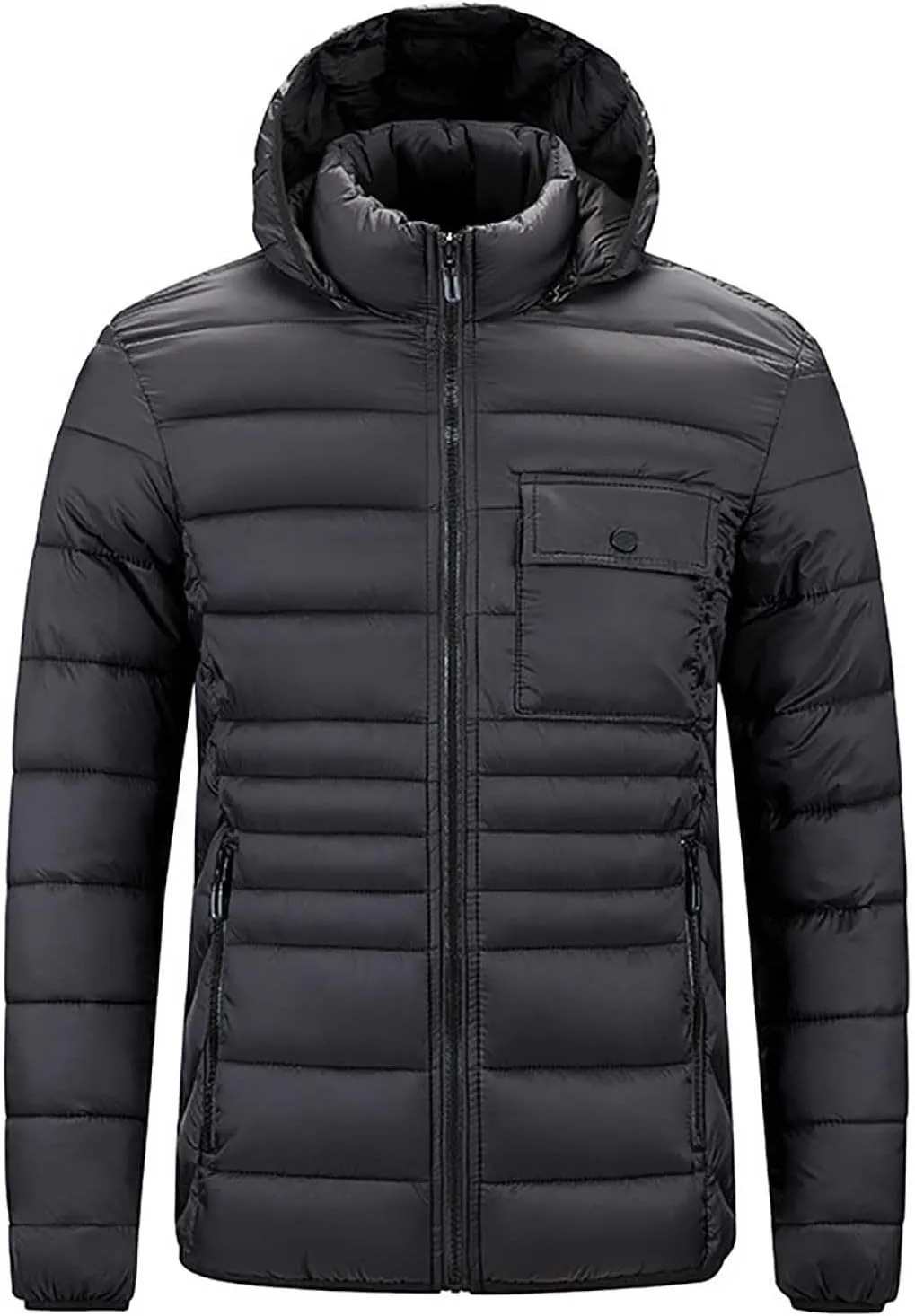 Men's Lightweight Puffer Jacket Hooded Windproof Winter Coat Full Zip Insulated Quilted Lined Down Coat with Removable Hood