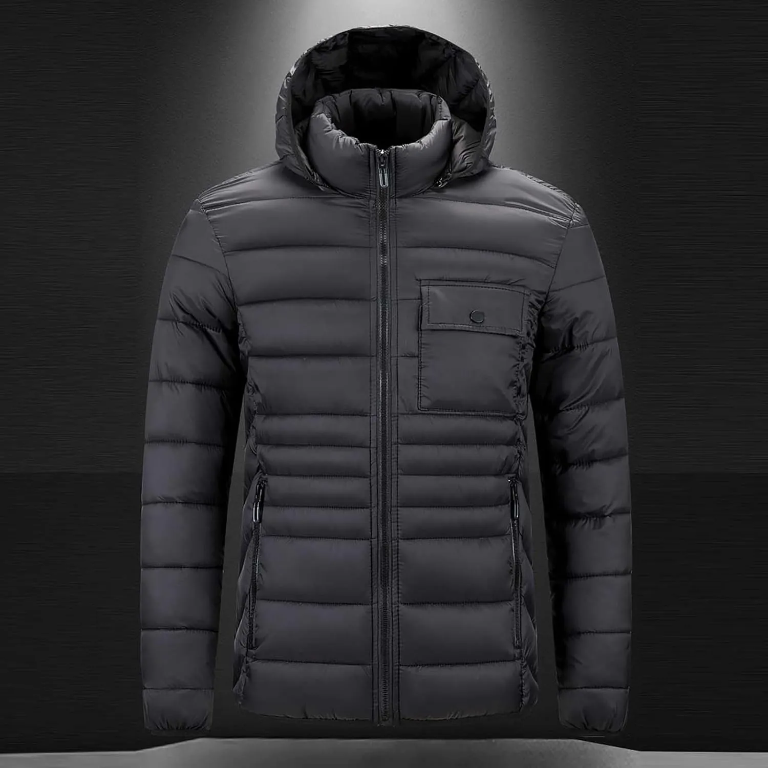 Men's Lightweight Puffer Jacket Hooded Windproof Winter Coat Full Zip Insulated Quilted Lined Down Coat with Removable Hood