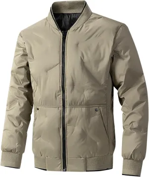 Men's Lightweight Soft Shell Jacket Winter Warm Casual Varsity Bomber Jacket Coat Trendy Long Sleeve Down Jackets