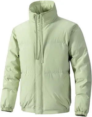 Men's Puffer Jacket Stand Collar Quilted Coat Windproof Down Jacket Zip up Insulated Jacket Warm Winter Coats