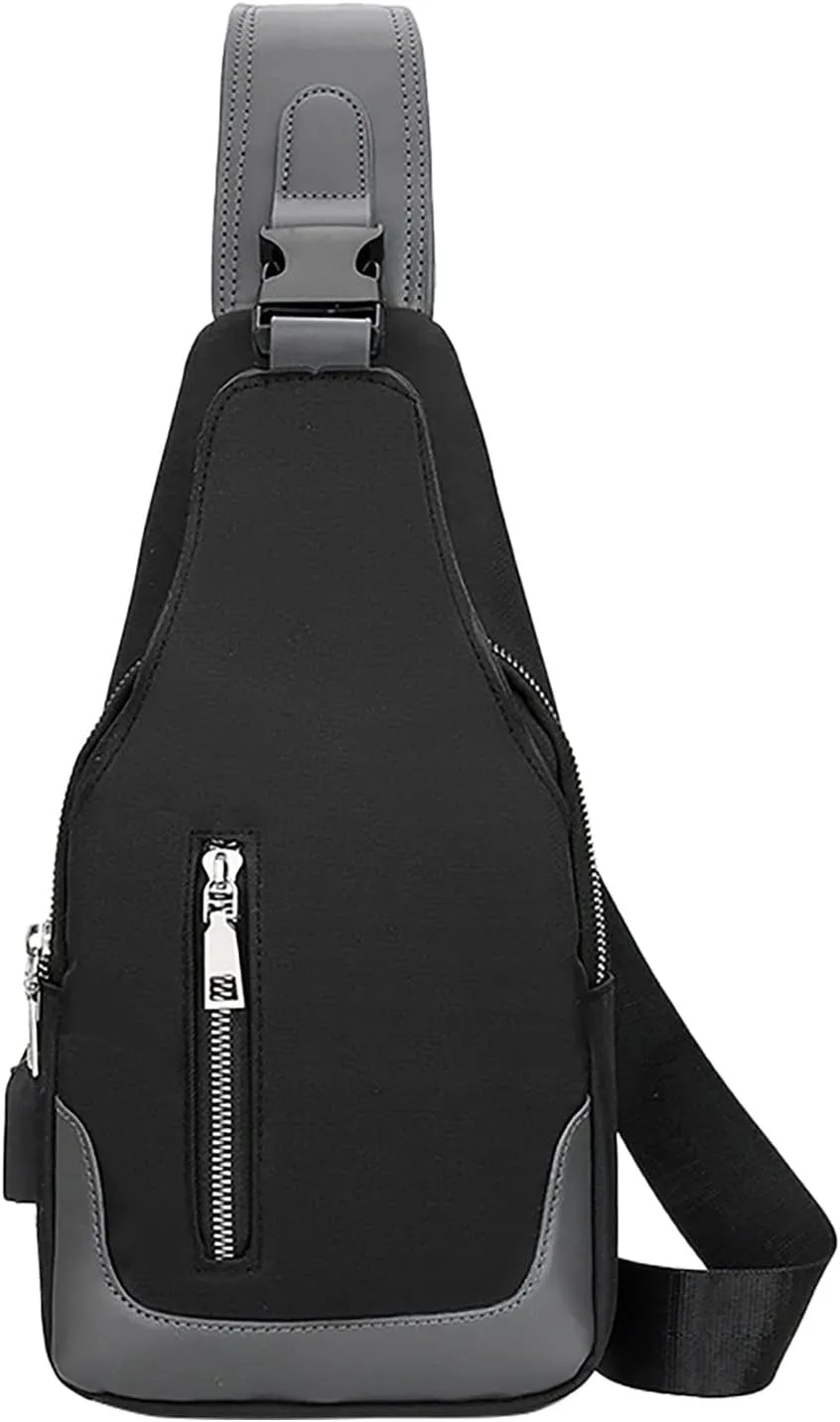 Men's Simple Business Crossbody USB Interface Lock Color Cloth Chest Bag Shoulder Bag over The (Black, One Size)