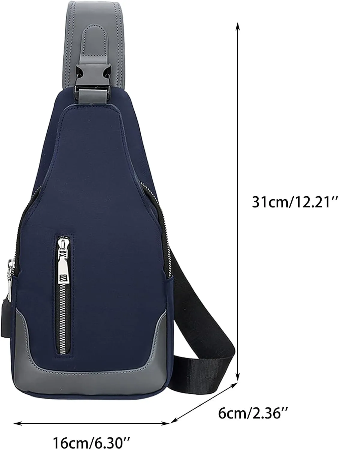 Men's Simple Business Crossbody USB Interface Lock Color Cloth Chest Bag Shoulder Bag over The (Black, One Size)