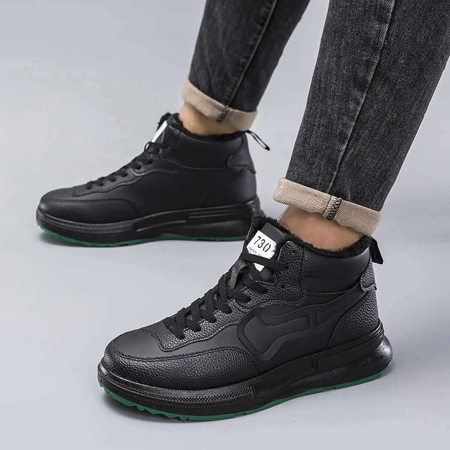 Men's Snow Boots Waterproof Warm Furry Lined Winter Boots Lace Up Sneakers Cold Weather Anti-Slip Ankle Boots Slip on Athletic Lightweight Hiking Shoes