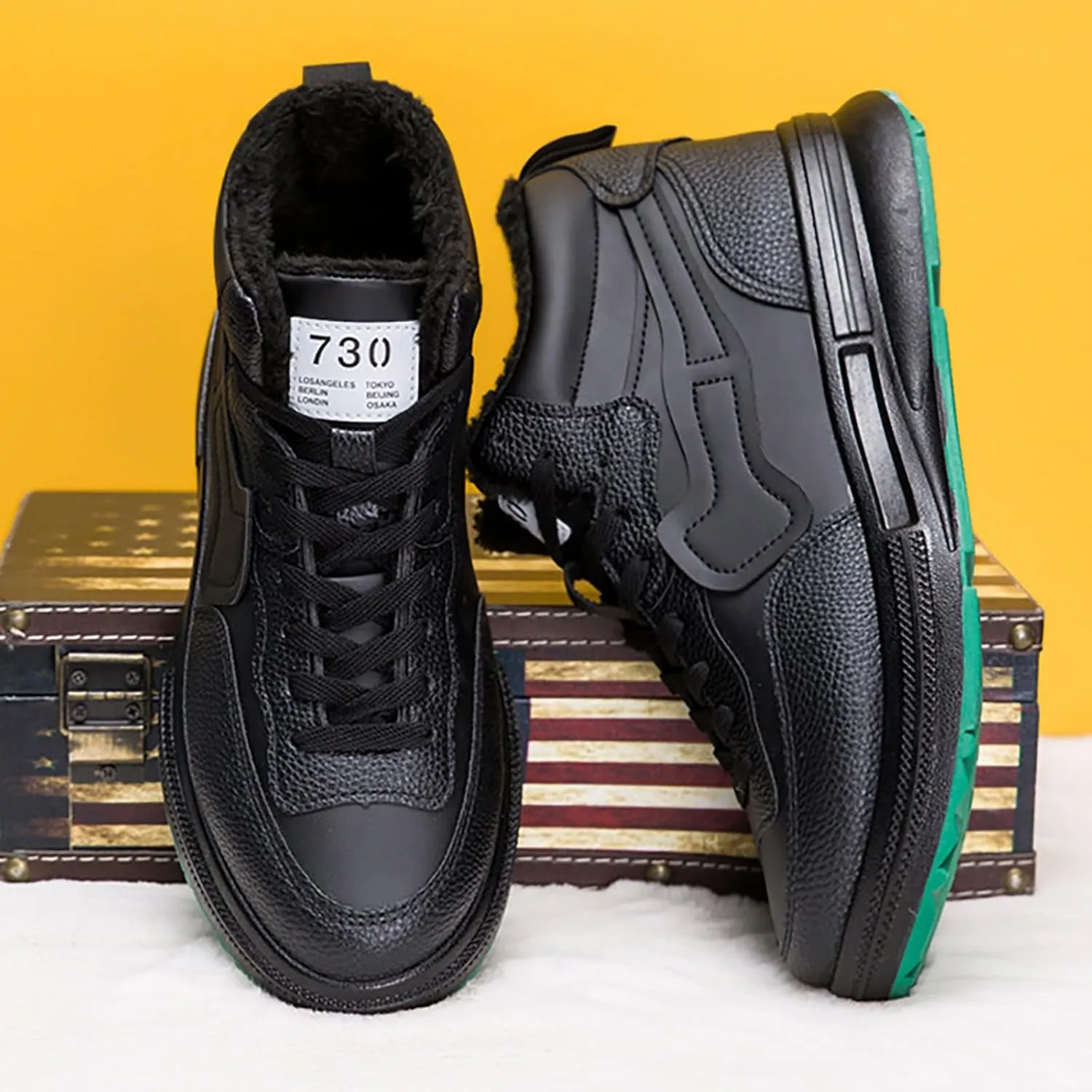 Men's Snow Boots Waterproof Warm Furry Lined Winter Boots Lace Up Sneakers Cold Weather Anti-Slip Ankle Boots Slip on Athletic Lightweight Hiking Shoes