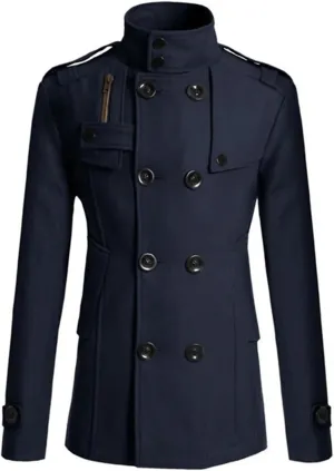 Men's Trench Coat Stand Collar Double Breasted Peacoat Warm Slim Fit Winter Wool Coat Business Jacket Fashion Outerwear