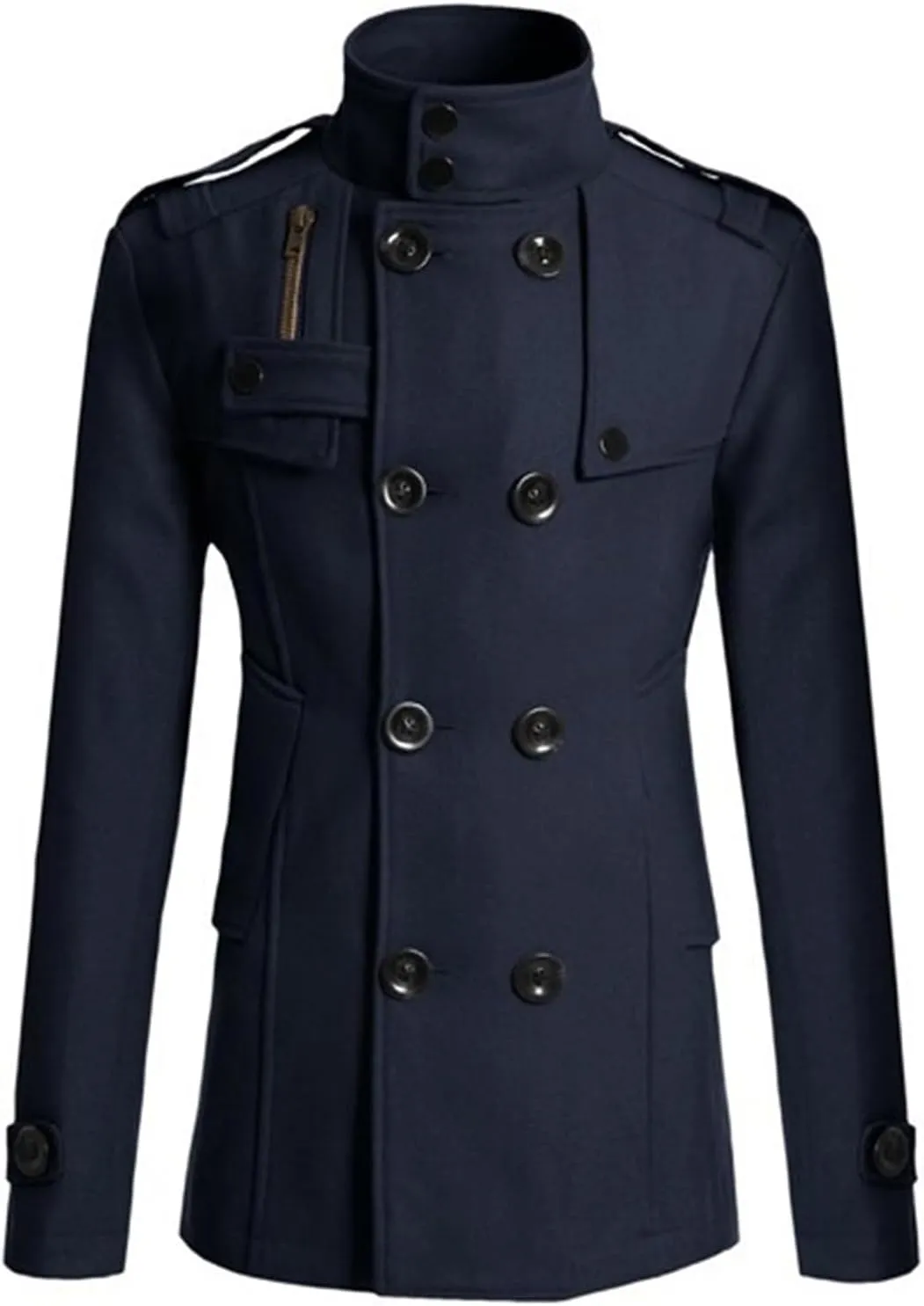 Men's Trench Coat Stand Collar Double Breasted Peacoat Warm Slim Fit Winter Wool Coat Business Jacket Fashion Outerwear