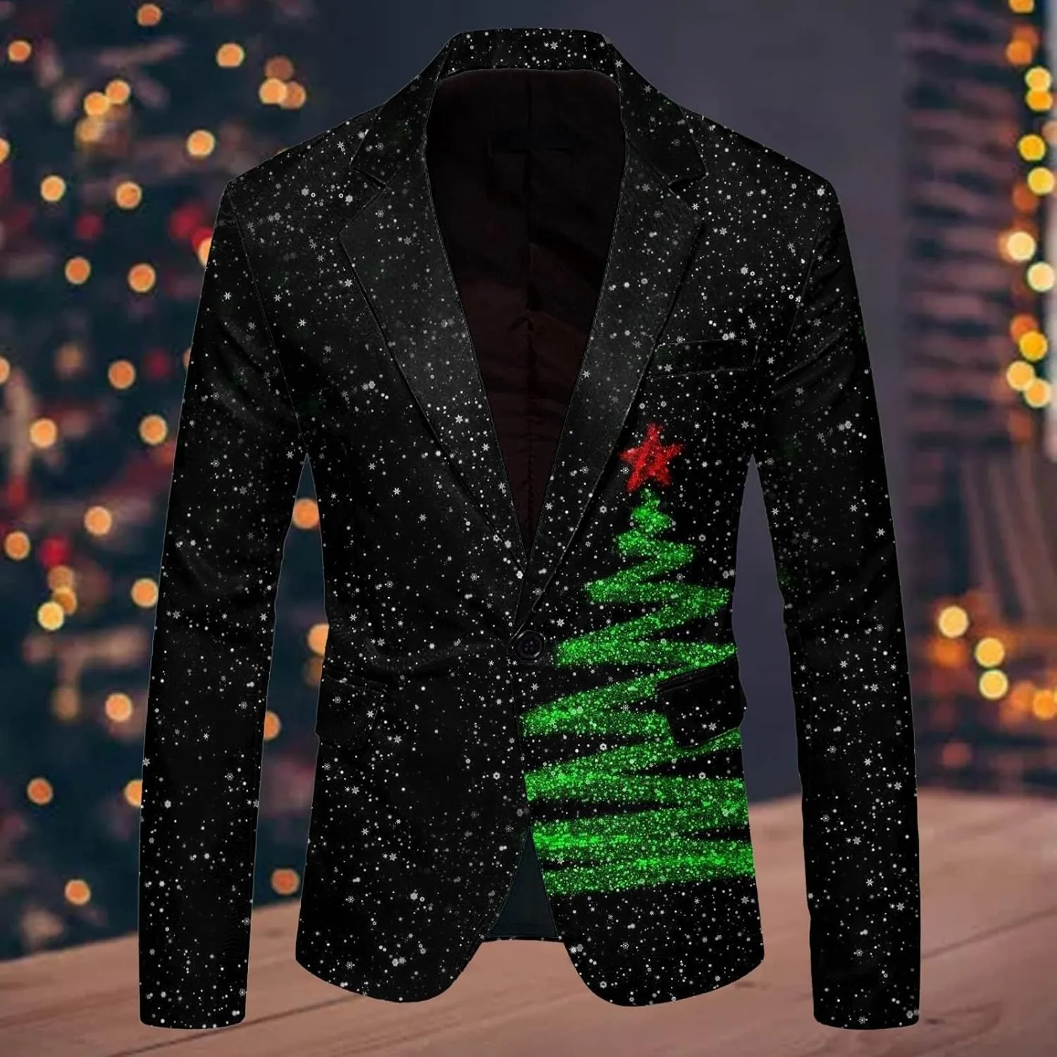 Mens Ugly Christmas Blazer Coats Lapel Party Jacket Xmas Tuxedo Jacket for Prom Wedding
