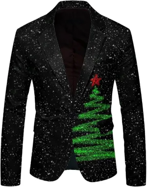 Mens Ugly Christmas Blazer Coats Lapel Party Jacket Xmas Tuxedo Jacket for Prom Wedding