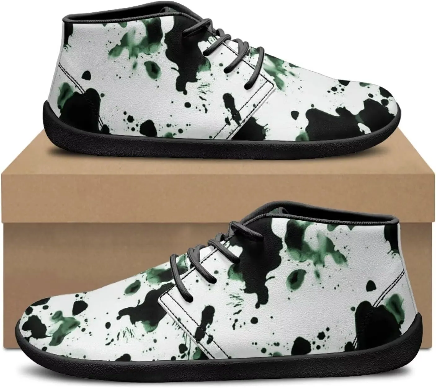 Men's Wide Barefoot Sneakers Comfortable Casual Shoes Minimalist Lightweight PU Waterproof Shoes for Party US 5-14 Black Sole