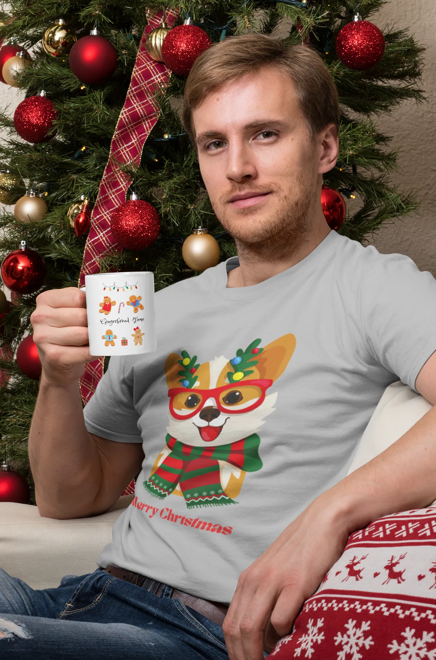 Merry Christmas Corgi - Men's classic tee (100% Cotton)~ Sharon Dawn Collection (Sale Price: $47.99 CAD)
