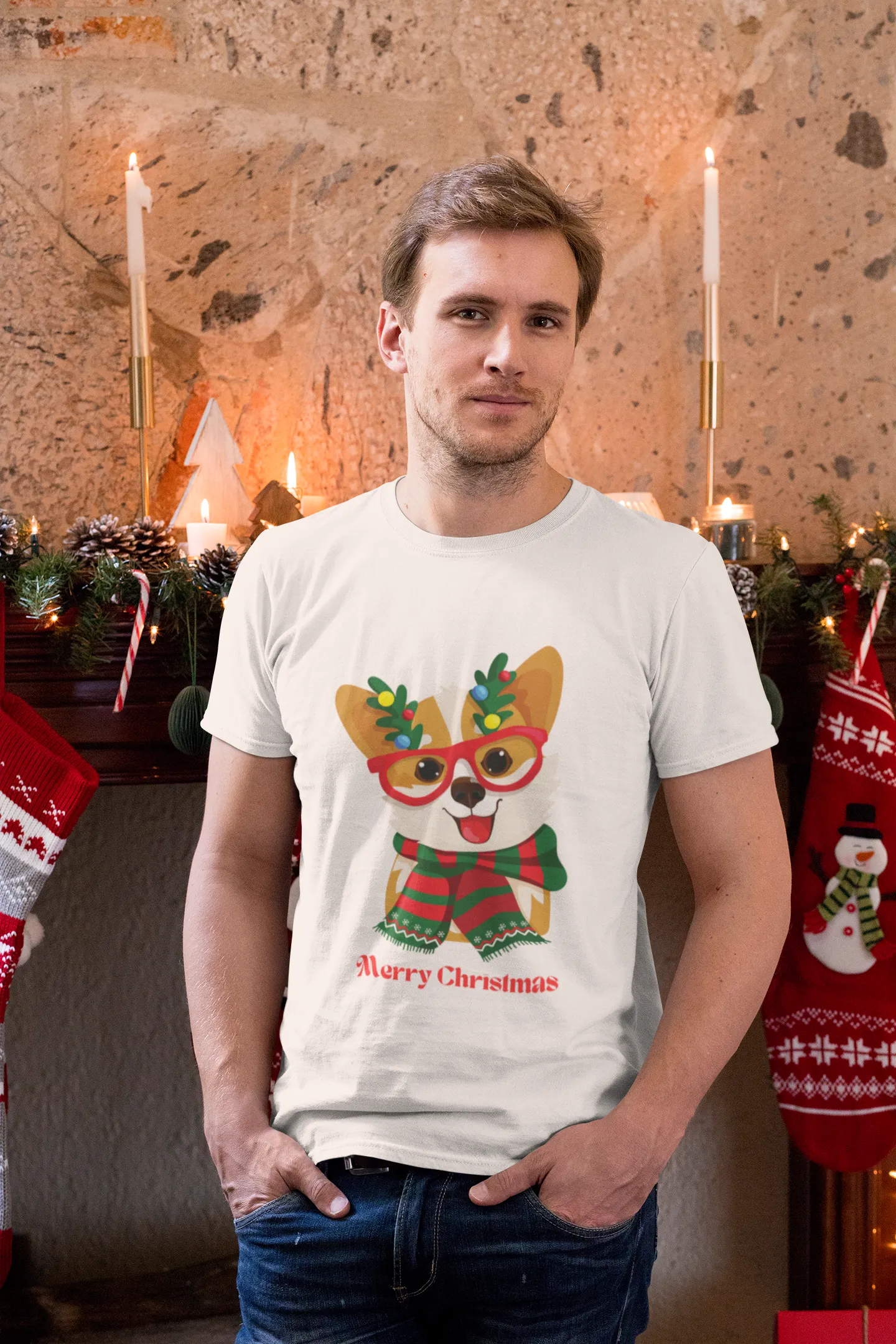 Merry Christmas Corgi - Men's classic tee (100% Cotton)~ Sharon Dawn Collection (Sale Price: $47.99 CAD)