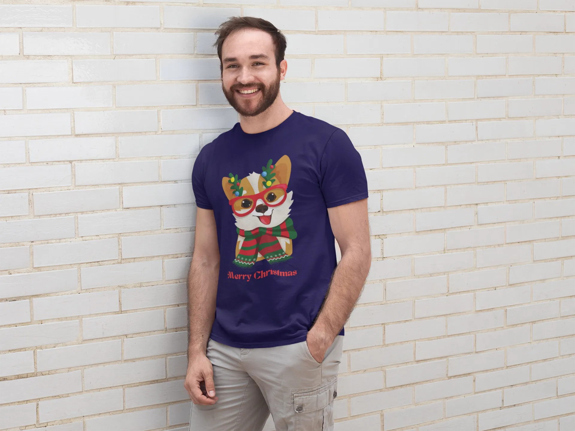 Merry Christmas Corgi - Men's classic tee (100% Cotton)~ Sharon Dawn Collection (Sale Price: $47.99 CAD)