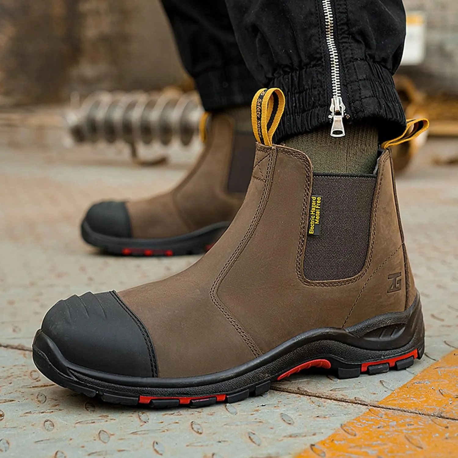 Micoklinlin Composite Steel Toe Boots for Men Work Genuine Leather Chelsea Boots Anti-slip Puncture Proof Safety Shoes