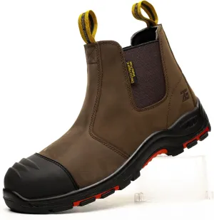 Micoklinlin Composite Steel Toe Boots for Men Work Genuine Leather Chelsea Boots Anti-slip Puncture Proof Safety Shoes