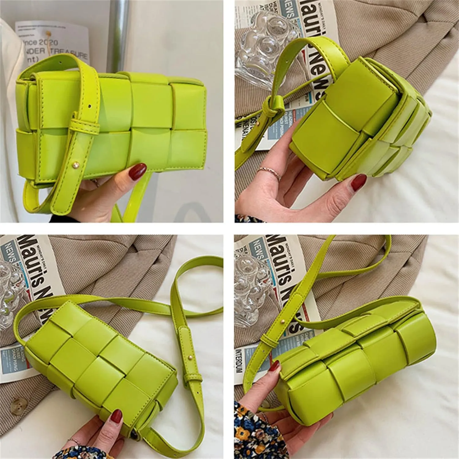 Mini Woven Purse Crossbody, Women's PU Leather Woven Small Square Bag, Fashion Waist Bag Convertible Shoulder Bag Hobo Bags