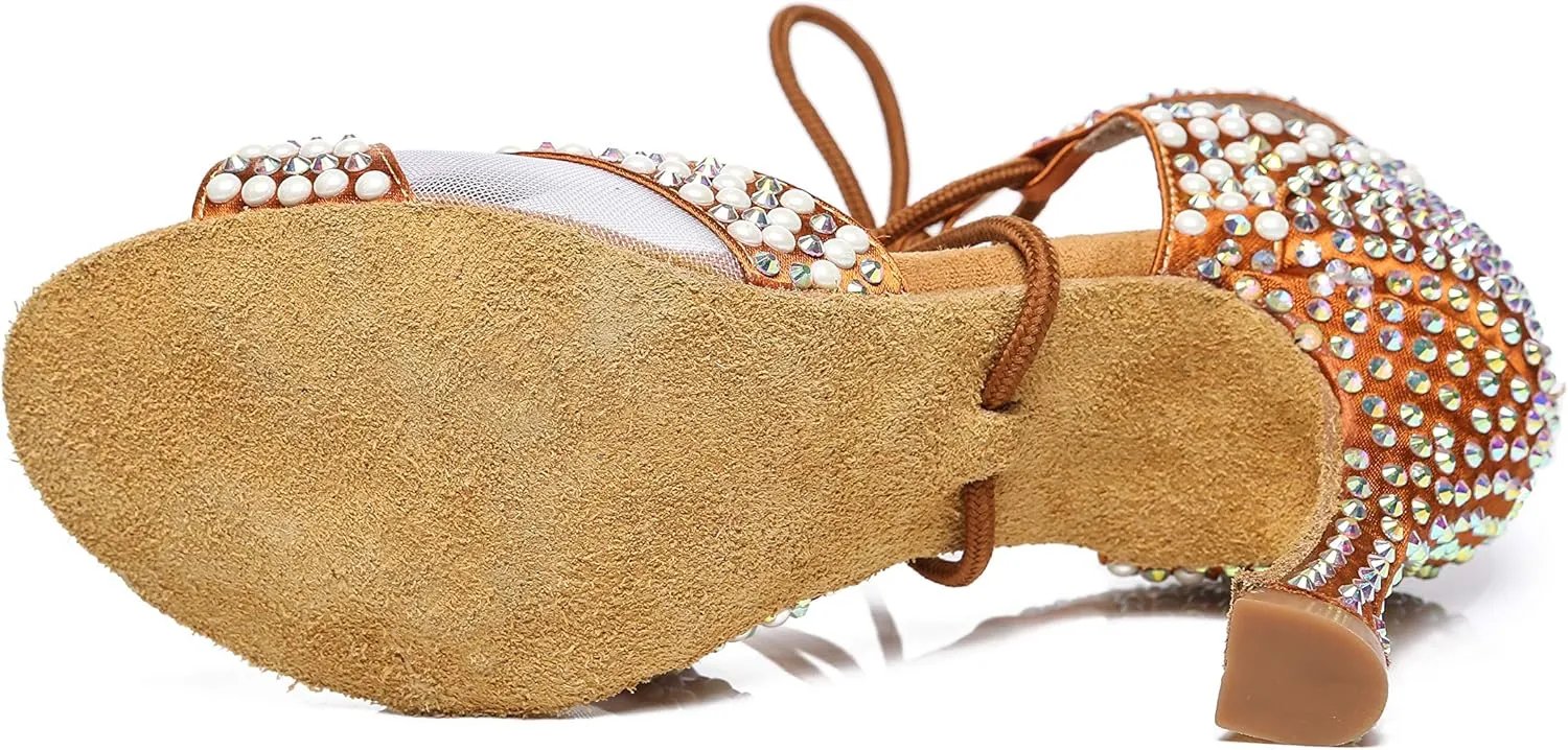 Minishion Ballroom Dancing Shoes Rhinestions Sparkle Dance Heels L452