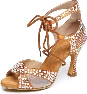 Minishion Ballroom Dancing Shoes Rhinestions Sparkle Dance Heels L452