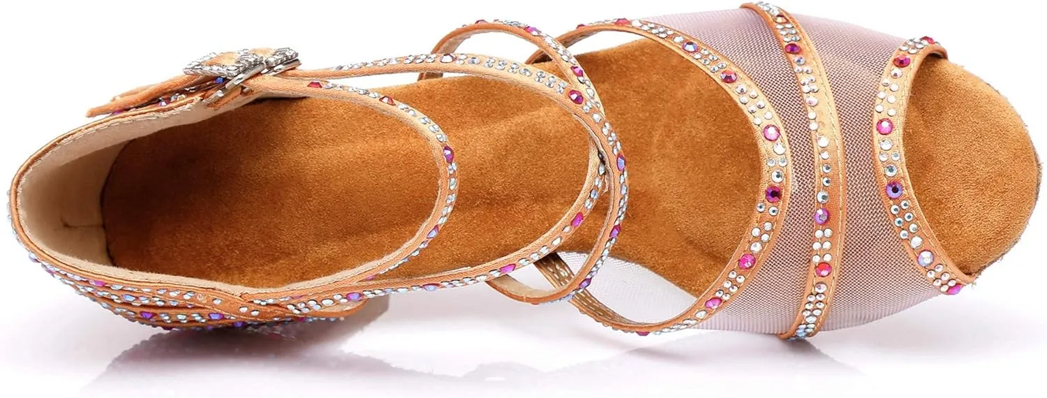 Minishion Crystals Dancing Sandals Ankle Strap Women's Dance Shoes L374
