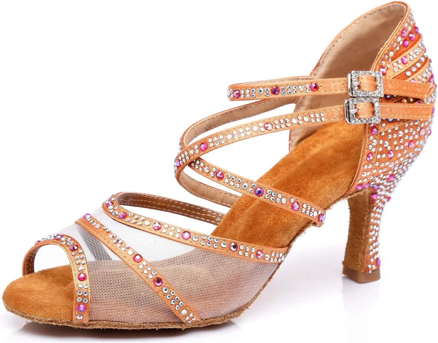 Minishion Crystals Dancing Sandals Ankle Strap Women's Dance Shoes L374