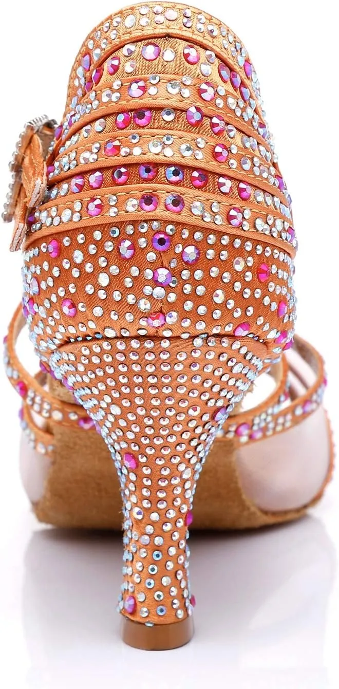 Minishion Crystals Dancing Sandals Ankle Strap Women's Dance Shoes L374
