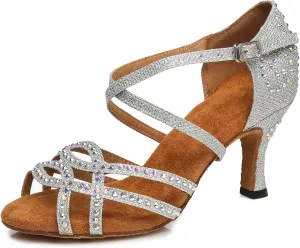 Minishion Latin Salsa Dance Shoes for Women Rhinestones Pattern Wedding Evening Sandals