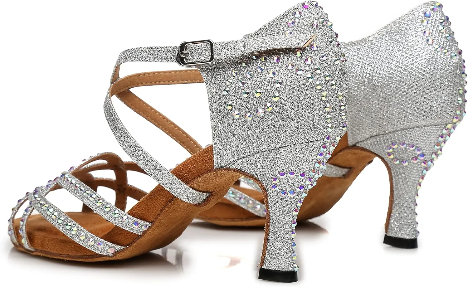 Minishion Latin Salsa Dance Shoes for Women Rhinestones Pattern Wedding Evening Sandals