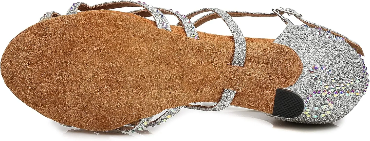 Minishion Latin Salsa Dance Shoes for Women Rhinestones Pattern Wedding Evening Sandals
