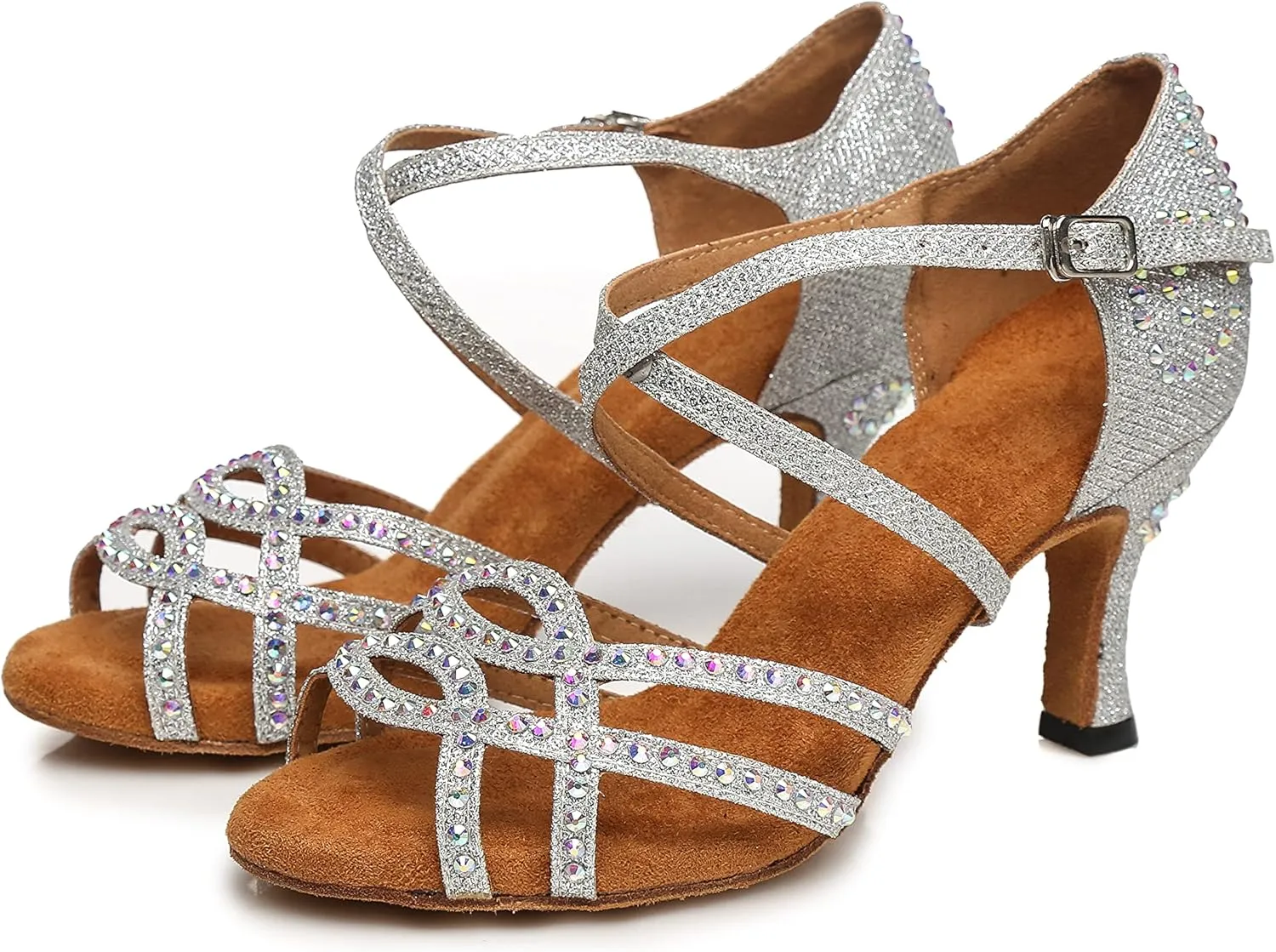 Minishion Latin Salsa Dance Shoes for Women Rhinestones Pattern Wedding Evening Sandals