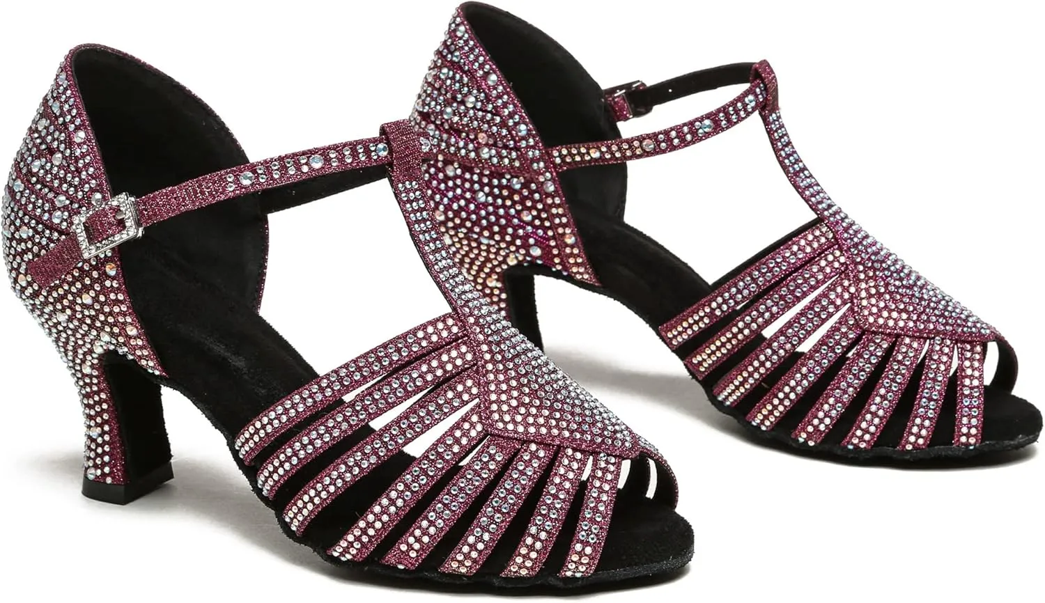 Minishion T-Strap Dance Heel Rhinestones Wedding Sandals Shoes