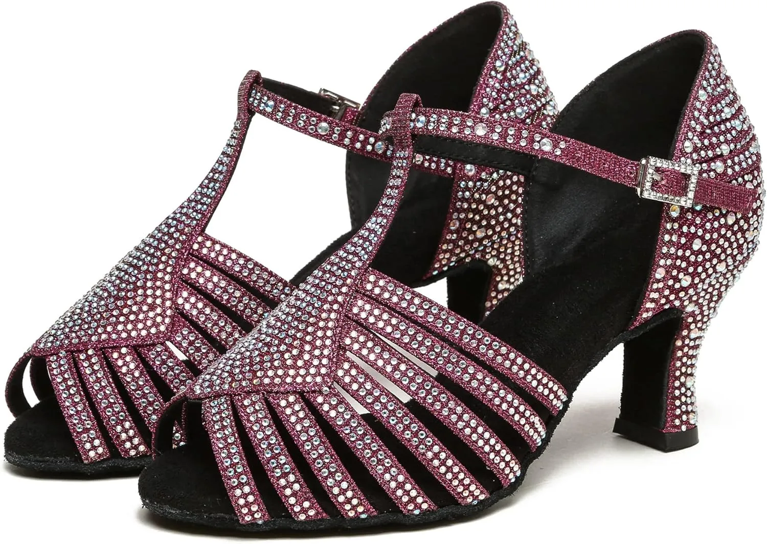Minishion T-Strap Dance Heel Rhinestones Wedding Sandals Shoes