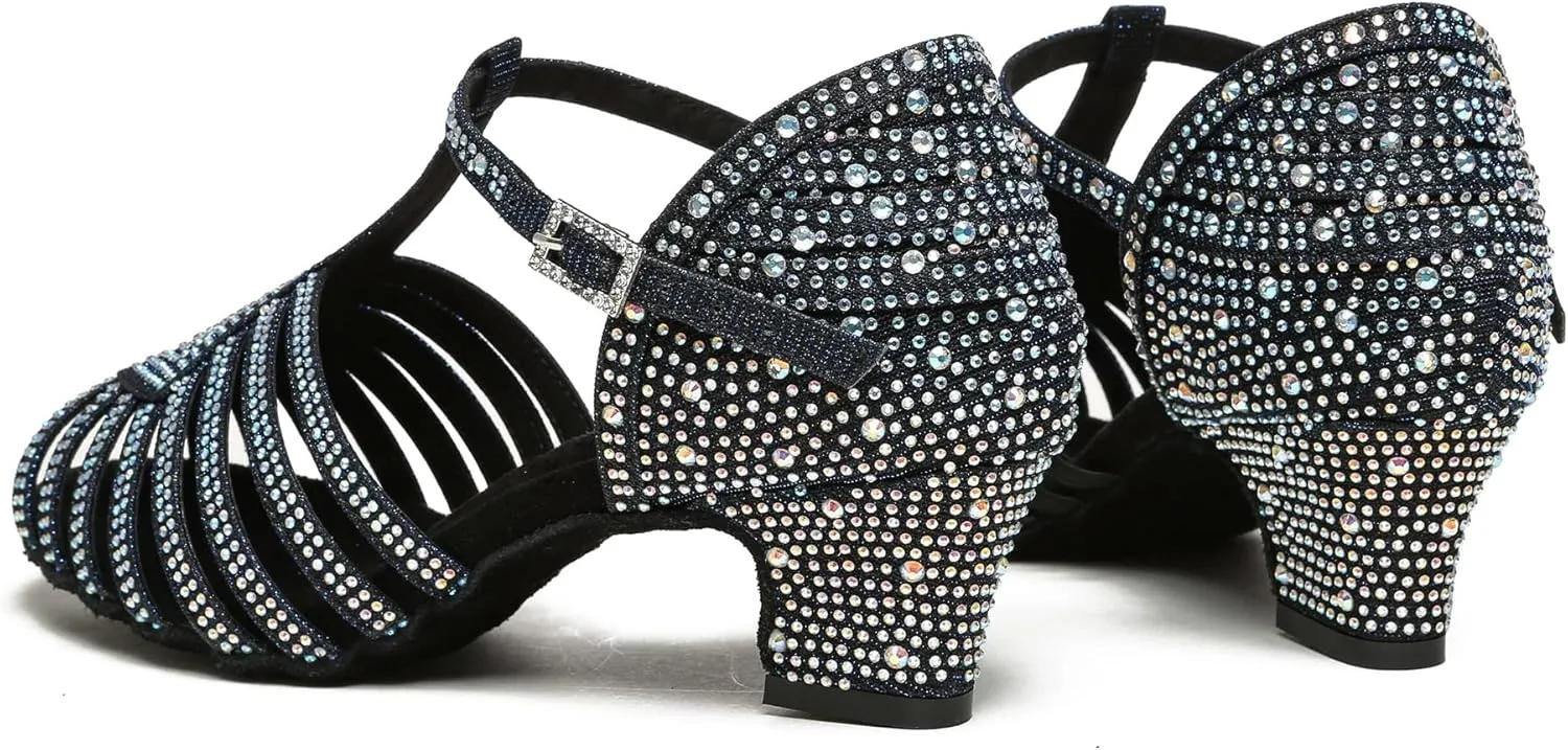 Minishion T-Strap Dance Heel Rhinestones Wedding Sandals Shoes