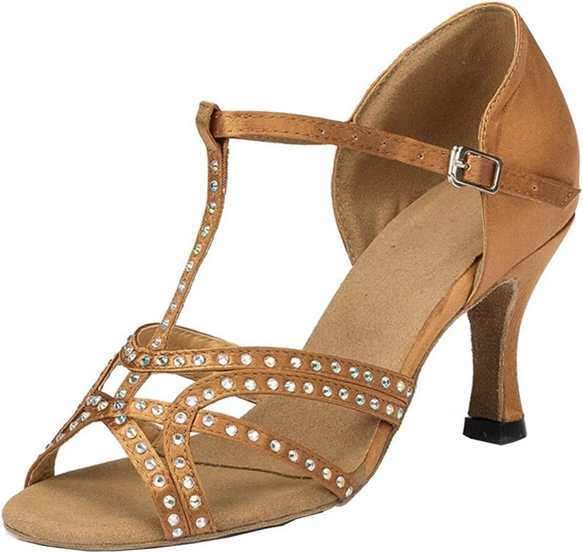 Minishion Women's TH064 T-Strap Peep Toe Satin Wedding Ballroom Latin Taogo Dance Sandals
