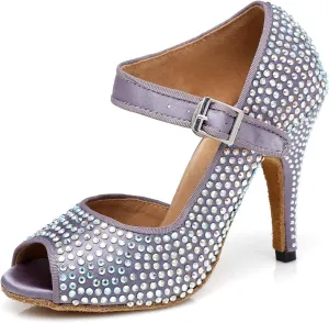 Minishion Women's TH126 4" Heel Crystals Satin Wedding Ballroom Latin Taogo Dance Sandals