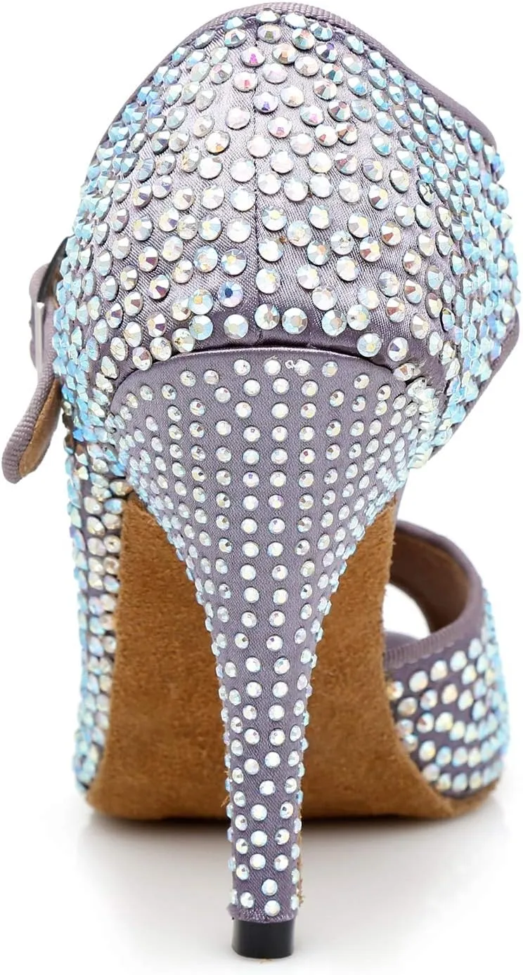 Minishion Women's TH126 4" Heel Crystals Satin Wedding Ballroom Latin Taogo Dance Sandals