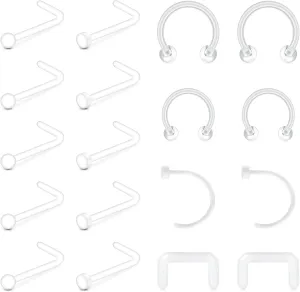 MODRSA Clear Nose Studs Clear Nose Rings for Work Plastic Nose Rings for Surgery Clear Nose Retainer Clear Earrings for Sports Plastic Belly Button Rings Clear Lip Piercing Clear Cartilage Earring