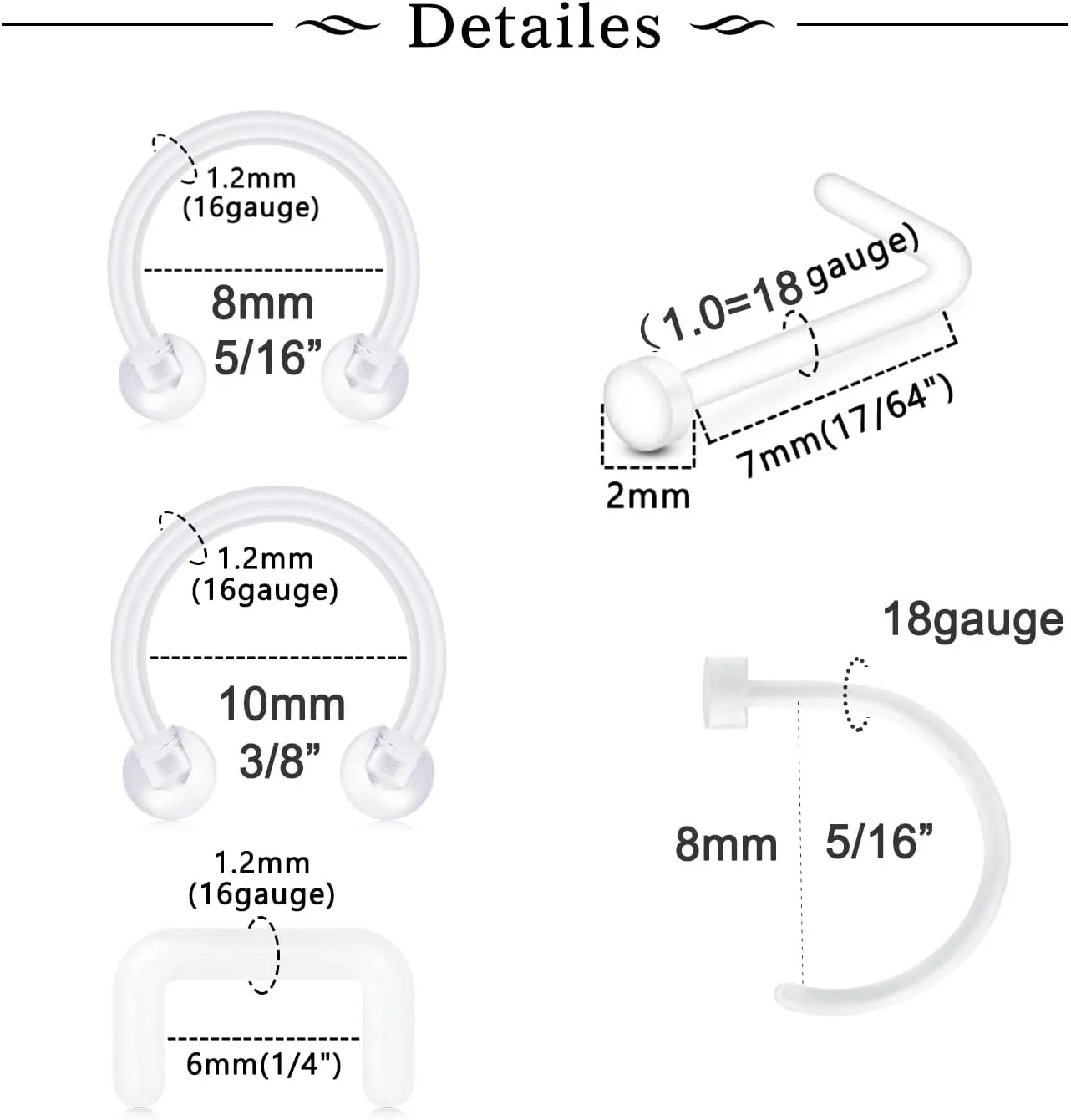 MODRSA Clear Nose Studs Clear Nose Rings for Work Plastic Nose Rings for Surgery Clear Nose Retainer Clear Earrings for Sports Plastic Belly Button Rings Clear Lip Piercing Clear Cartilage Earring