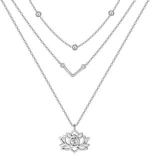 MONGAS Lotus/Turtle/Planet Star/Baseball Layered Necklace Sterling Silver Lotus Flower/Turtle/Planet Star Pendant Necklace Flower Jewelry for Women
