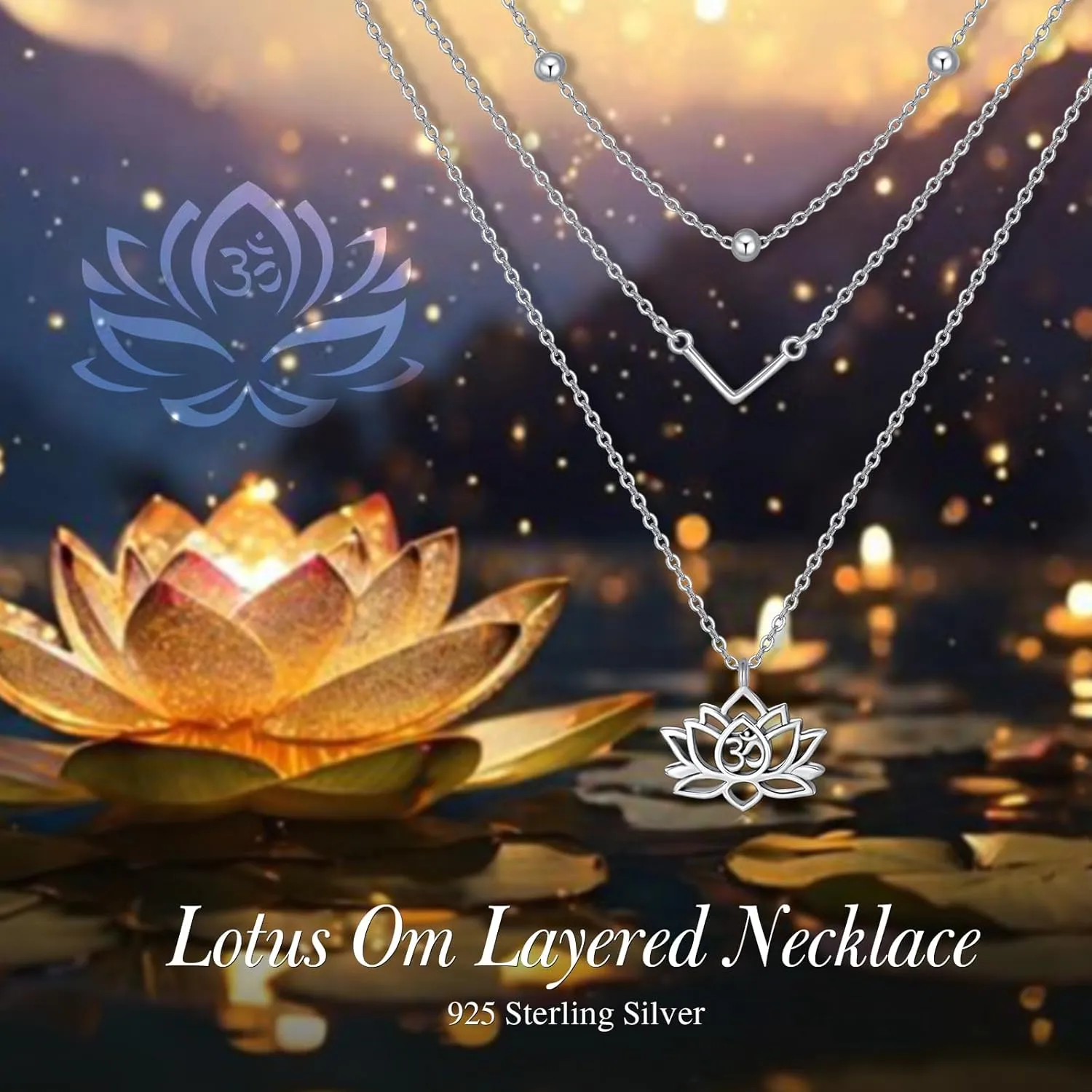 MONGAS Lotus/Turtle/Planet Star/Baseball Layered Necklace Sterling Silver Lotus Flower/Turtle/Planet Star Pendant Necklace Flower Jewelry for Women