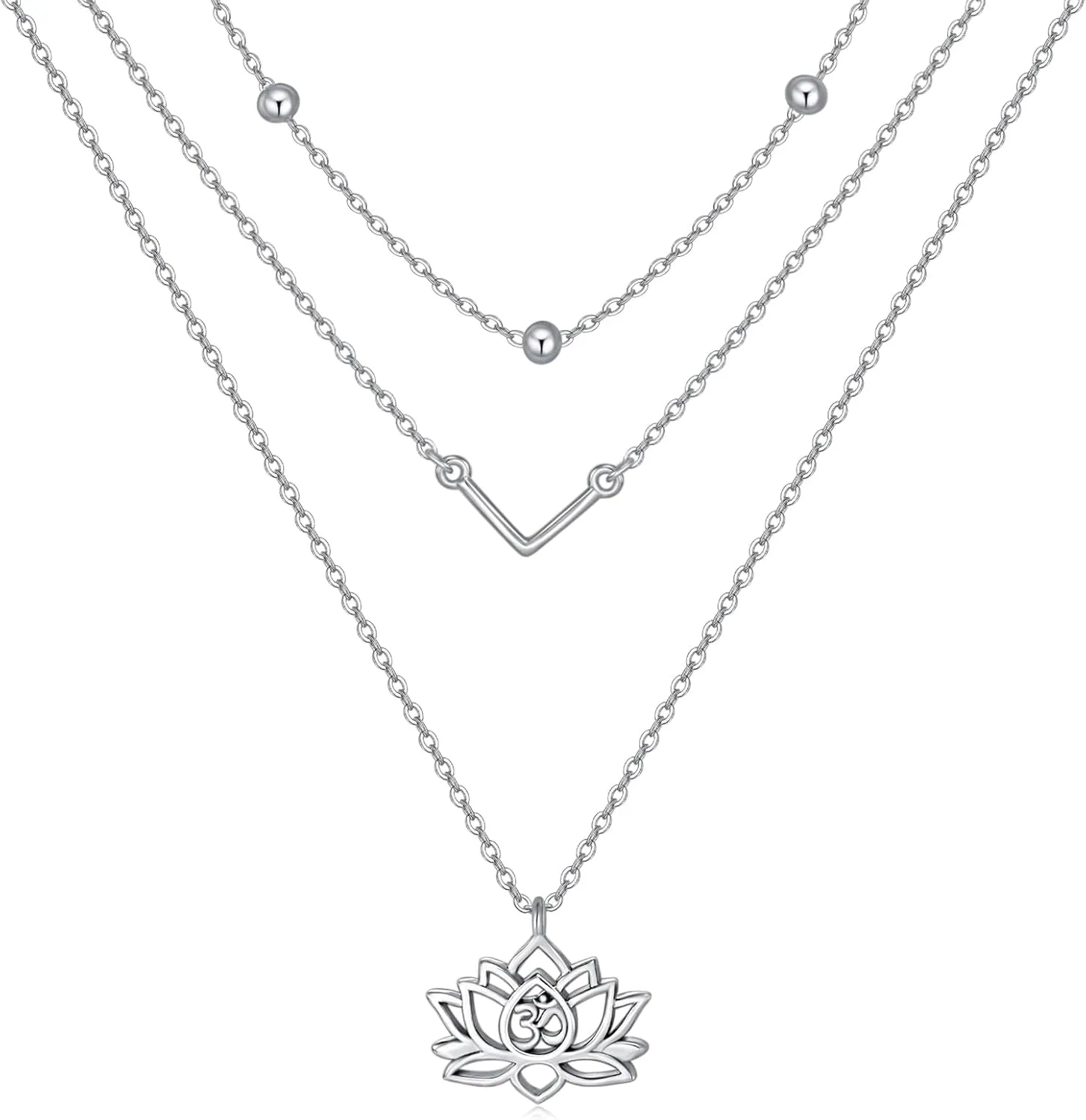MONGAS Lotus/Turtle/Planet Star/Baseball Layered Necklace Sterling Silver Lotus Flower/Turtle/Planet Star Pendant Necklace Flower Jewelry for Women