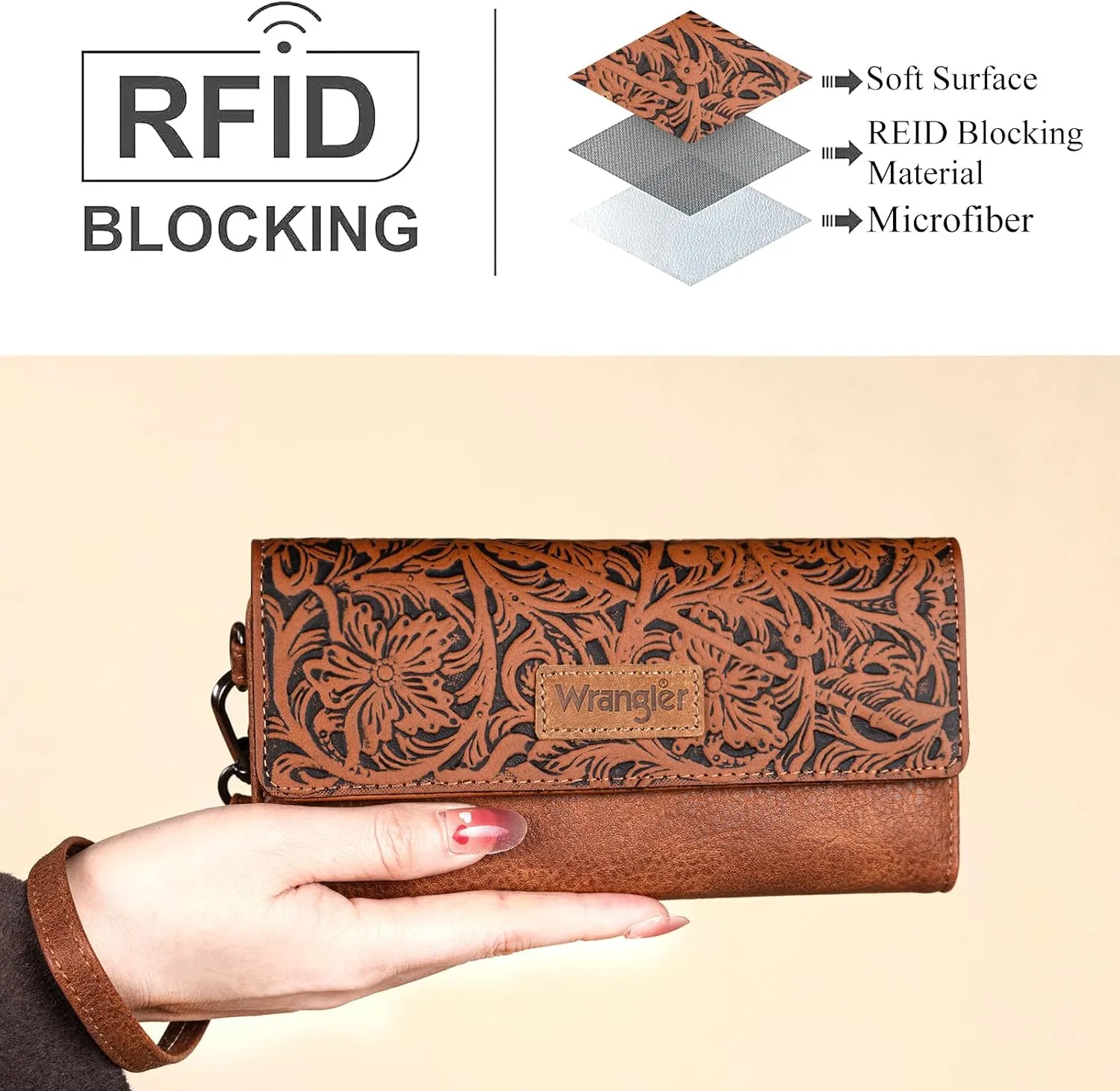Montana West X Wrangler Western Wallets for Women Trifold Wristlet Wallets Large Capacity Women Clutch Wallet with Coin Purse