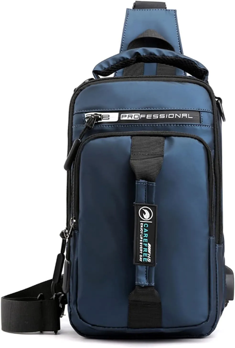Multifunction Shoulder Bag Backpack Usb Charging Nylon Chest Black Fanny Pack For Men Men Leather (Blue, One Size)