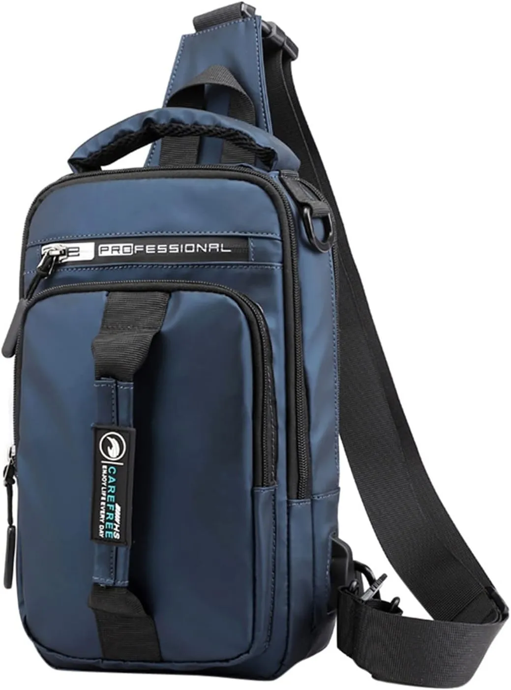 Multifunction Shoulder Bag Backpack Usb Charging Nylon Chest Black Fanny Pack For Men Men Leather (Blue, One Size)