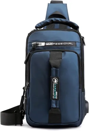 Multifunction Shoulder Bag Backpack Usb Charging Nylon Chest Black Fanny Pack For Men Men Leather (Blue, One Size)