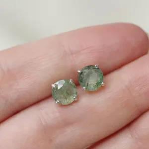 Natural Moss Agate Studs Moss Agate Earrings Minimalist Studs Round Studs Women Earring 925 Sterling Silver Gemstone Studs Minimalist Studs