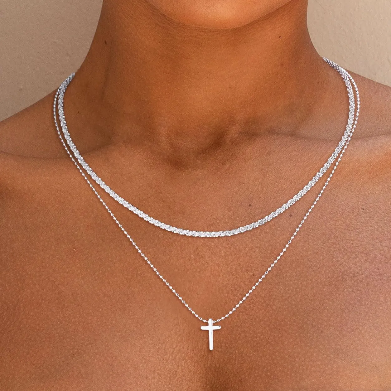 Necklaces for Women 14k Gold/Sterling Silver Plated Simple Layered Necklaces for Women Trendy Chain Necklace Jewelry