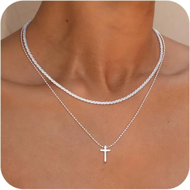 Necklaces for Women 14k Gold/Sterling Silver Plated Simple Layered Necklaces for Women Trendy Chain Necklace Jewelry